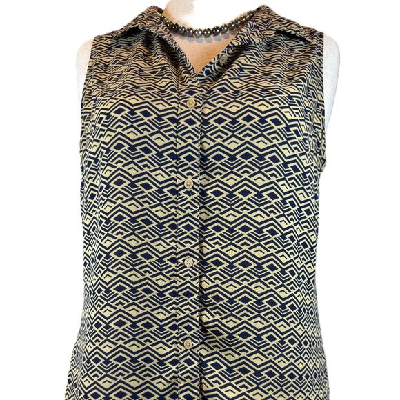 Banana Republic Tops - Banana Republic Sleeveless Blouse with Collar Women's Size M Black and Tan
